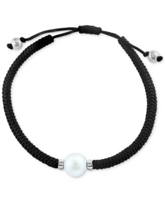 EFFY Collection - Men's Freshwater Pearl (11mm) Black String Bolo Bracelet in Sterling Silver