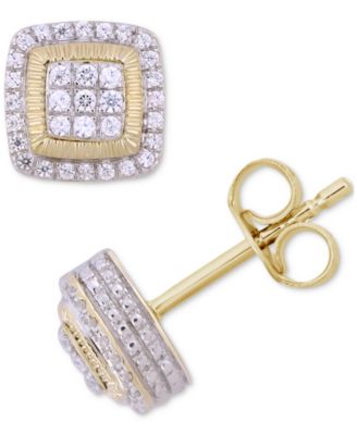 Macy's - Men's Diamond Square Cluster Stud Earrings (1/4 ct. t.w.) in 10k Gold