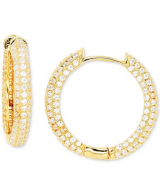 Macy's - Cubic Zirconia Pav&eacute; Small Earrings in 14k Gold-Plated Sterling Silver, 0.79"