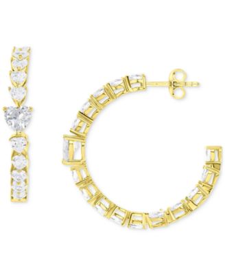 Macy's - Cubic Zirconia Heart Medium Hoop Earrings in 14k Gold-Plated Sterling Silver, 1.1"