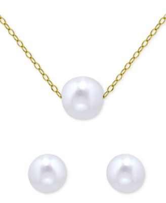 Macy's - Two-Pc. Set Dyed Black Cultured Freshwater Pearl (8-10mm) Pendant Necklace & Stud Earrings in Sterling Silver (Also in White & Dyed Pink Cultured Freshwater Pearl)