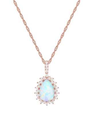 Macy's - Lab-Grown Opal (1 ct. t.w.) & Lab-Grown White Sapphire (1/2 ct. t.w.) 18" Pendant Necklace in 14k Rose Gold-Plated Sterling Silver (Also in Lab-Grown Ruby & Lab-Grown Blue Sapphire)