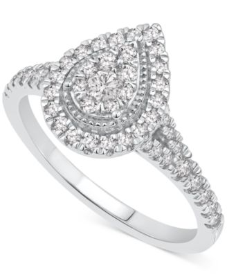 Macy's - Diamond Halo Teardrop Cluster Engagement Ring (1/2 ct. t.w.) in 14k White Gold
