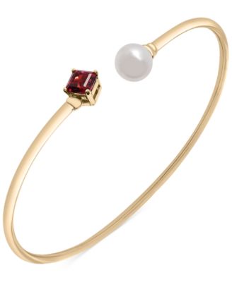 Audrey by Aurate - Cultured Freshwater Pearl (7mm) & Rhodolite (5/8 ct. t.w.) Wire Cuff Bangle Bracelet in Gold Vermeil