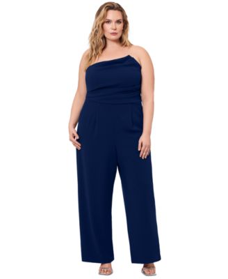 Betsy & Adam - Plus Size Strapless Asymmetrical-Neck Jumpsuit