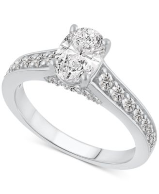Macy's - GIA Certified Diamond Oval & Round Solitaire Plus Engagement Ring (1-1/2 ct. t.w.) in 14k White Gold