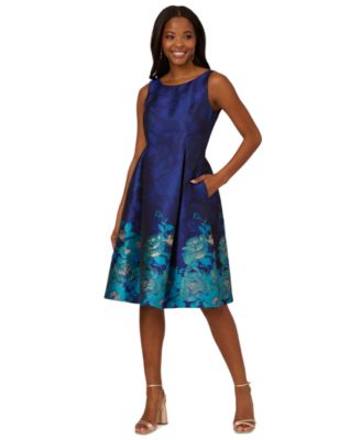 Adrianna Papell - Women's Boat-Neck Fit & Flare Jacquard Dress