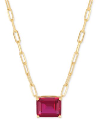 Macy's - Lab-Grown Ruby Solitaire Paperclip Link Pendant Necklace (4-1/5 ct. t.w.) in 14k Gold-Plated Sterling Silver, 16" + 4" extender