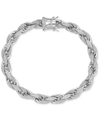 Macy's - Men's Cubic Zirconia Rope Link Bracelet in Sterling Silver