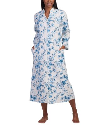 Miss Elaine - Women's Zip-Front Long-Sleeve Floral Robe