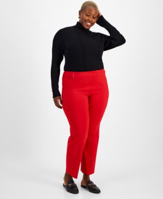 JM Collection - Plus Size Riveted-Waist Slim Pants