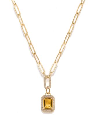 Macy's - Citrine (2-1/5 ct. t.w.) & White Topaz (5/8 ct. t.w.) Framed Paperclip Link 18" Pendant Necklace in 14k Gold-Plated Sterling Silver (Also in Sky Blue Topaz & Onyx)