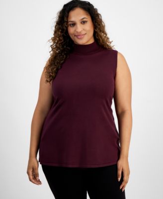 JM Collection - Plus Size Mock-Neck Sleeveless Sweater