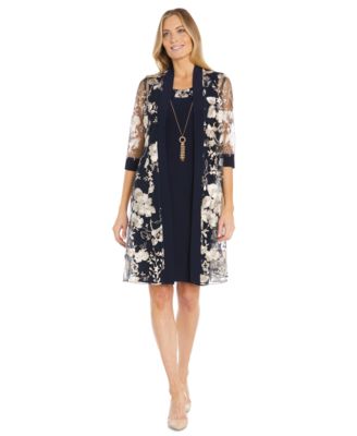 R & M Richards - Women's 2-Pc. Embroidered Jacket & Necklace Dress Set
