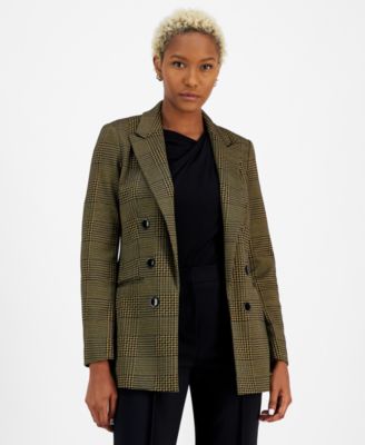 Bar III - Women's Plaid Open-Front Faux-Double-Breasted Blazer