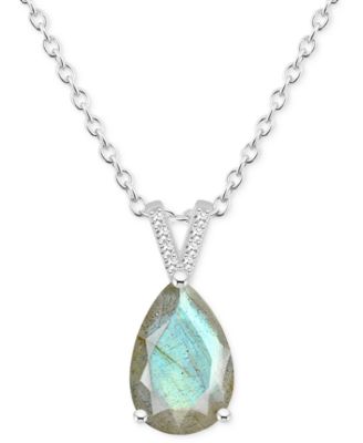 Macy's - Labradorite & Diamond Accent Pear 18" Pendant Necklace in Sterling Silver (Also in Onyx)
