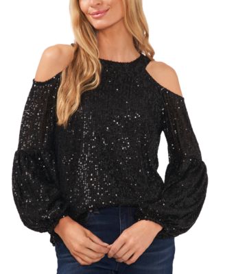 CeCe - Women's Sequined Cold-Shoulder Blouse