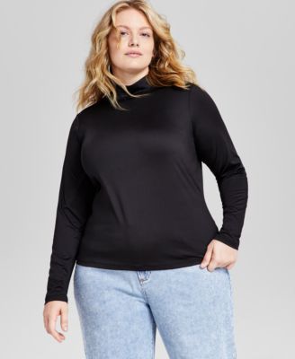 And Now This - Trendy Plus Size Mock-Neck Long-Sleeve Top