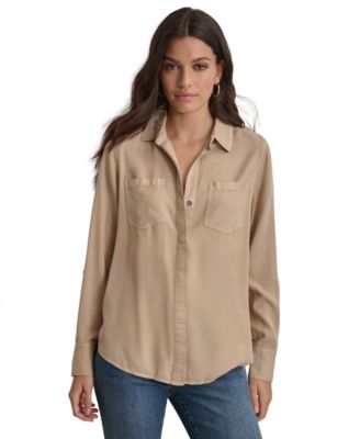 DKNY Jeans - Women's Roll-Tab-Sleeve Button-Front Top