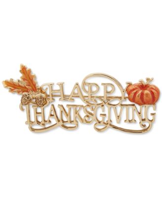Anne Klein - Gold-Tone Thanksgiving Slogan Boxed Pin