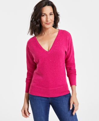 I.N.C. International Concepts - Women's Sequin-Shine V-Neck Sweater