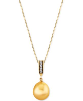 Macy's - Cultured Golden South Sea Pearl (10mm) & Diamond Accent 18" Pendant Necklace in 14k Gold