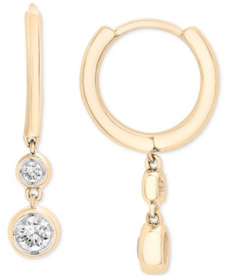 Wrapped - Diamond Double Bezel Dangle Hoop Earrings (1/4 ct. t.w.) in 14k Gold