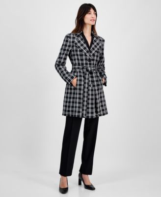 Le Suit - Petite Plaid Belted Trench Suit
