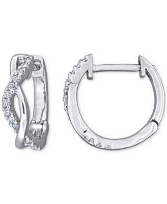 Macy's - Moissanite Crossover Small Hoop Earrings (1/8 ct. t.w.) in Sterling Silver, 0.5"