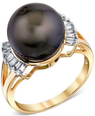 Macy's - Cultured Tahitian Pearl (11mm) & Diamond (1/5 ct. t.w.) Ring in 14k Gold