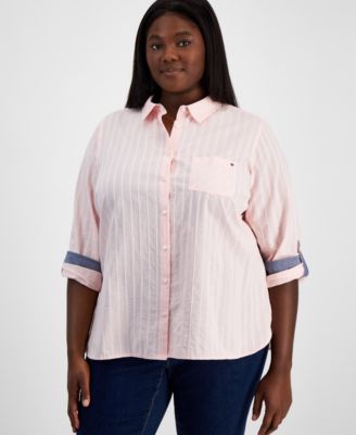 Tommy Hilfiger - Plus Size Cotton Stripe Roll-Tab Shirt