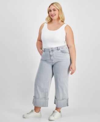 And Now This - Trendy Plus Size Striped Cuffed Jeans