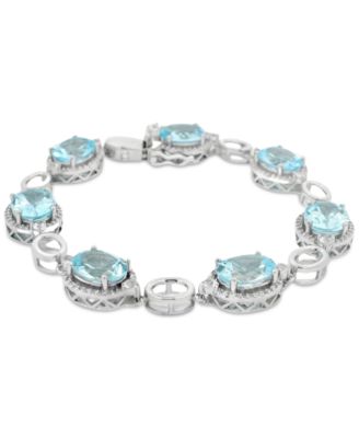 Macy's - Blue Topaz (17 ct. t.w.) & White Topaz (7 ct. t.w.) Oval Halo Link Bracelet in Sterling Silver