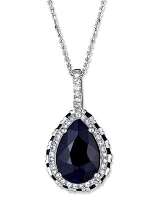 Macy's - Sapphire (4-1/2 ct. t.w.) & White Sapphire (3-1/2 ct. t.w.) Pear Halo 18" Pendant Necklace in 10k White Gold
