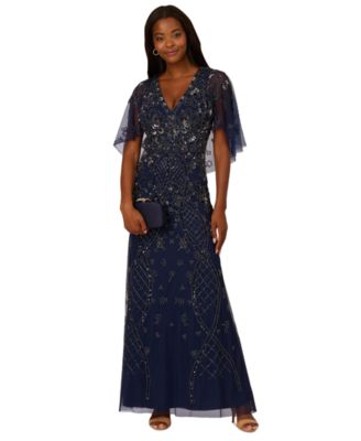 Adrianna Papell - Women's Embellished Cape-Sleeve Gown