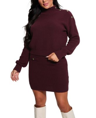 GUESS - Women's Zylee Button-Trim Mock-Neck Sweater