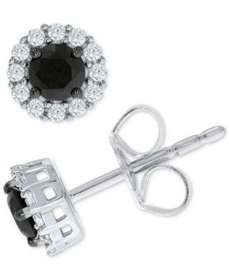 Macy's - Black & White Diamond Halo Stud Earrings (1/2 ct. t.w.) in 10k White Gold