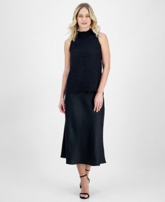 Anne Klein - Petite Bias-Cut Flared Pull-On Midi Skirt