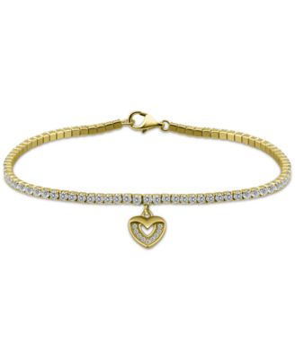 Giani Bernini - Cubic Zirconia Heart Charm Tennis Bracelet in 18k Gold-Plated Sterling Silver