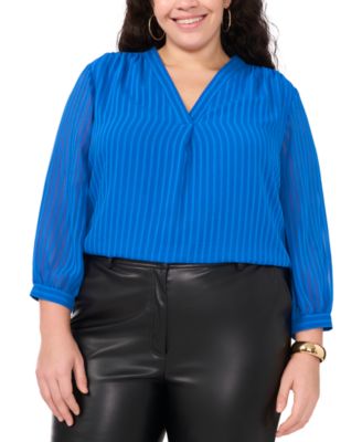 Vince Camuto - Plus Size Shadow-Striped 3/4-Sleeve Top