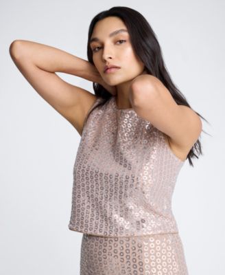 Kenneth Cole - Women's Cropped Sequin Sleeveless Mesh Top