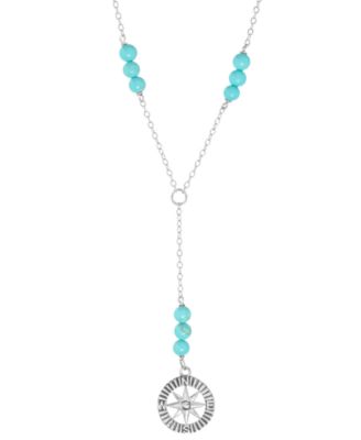 Macy's - Simulated Turquoise Compass Lariat Necklace in Sterling Silver, 16" + 2" extender