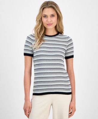 Anne Klein - Women's Stripe Stitch Crewneck Top