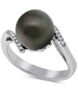 Macy's - Cultured Tahitian Pearl (9-1/2mm) & Diamond Accent Ring in Sterling Silver