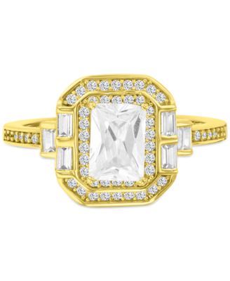 Macy's - Cubic Zirconia Mixed Cut Halo Statement Ring in 14k Gold-Plated Sterling Silver