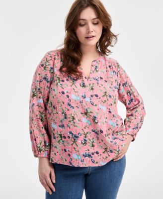 Style & Co - Plus Size Cotton Gauze Floral-Print Blouse