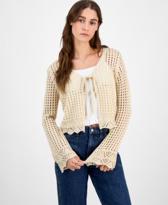 Hooked Up by IOT - Juniors' Tie-Front Crochet Cardigan Sweater
