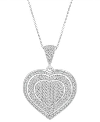 Macy's - Diamond Heart Halo Cluster 18" Pendant Necklace (3/4 ct. t.w.) in Sterling Silver