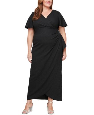 SL Fashions - Plus Size Glitter Flutter-Sleeve Side-Ruched Dress