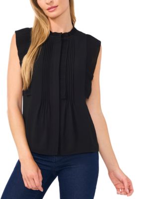 CeCe - Women's Pleat-Detail Pintuck Cap-Sleeve Blouse
